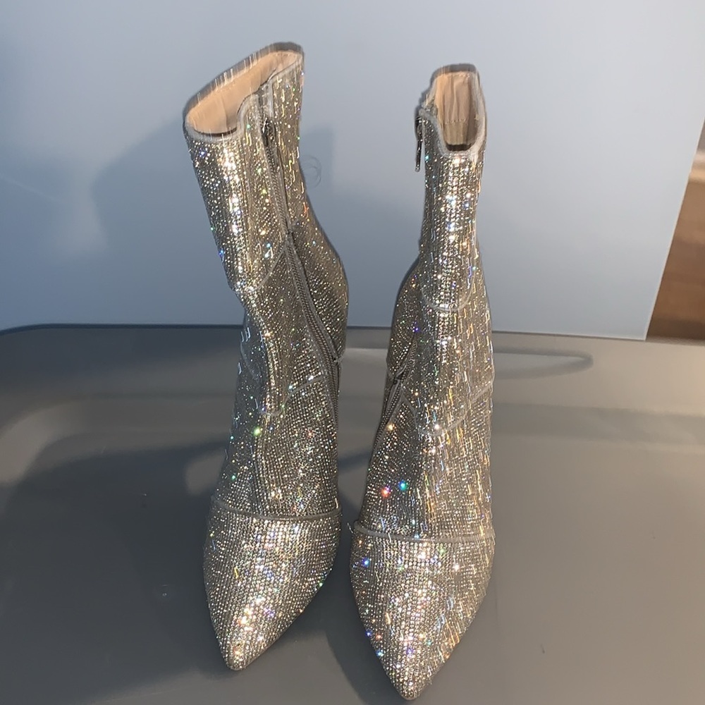 Steve Madden Winona Rhinestone Stiletto High Heel Bootie Mid-Calf - Picture 3 of 12